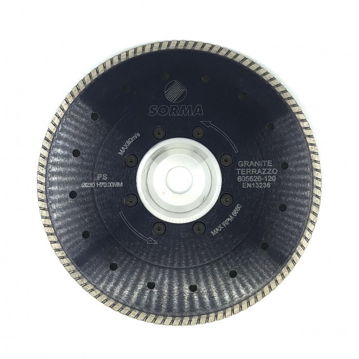 Отрезной диск D230*2.6*7, M14, PS турбо, с фланцем, по граниту Sorma