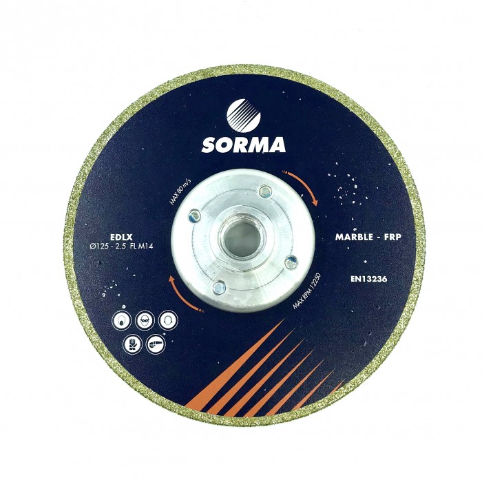 Отрезной диск D125*2,5*33 M14 с фланцем, EDLX гальванический, с подшлифовкой по мрамору Sorma